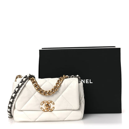Goatskin Quilted Medium Chanel 19 Flap White