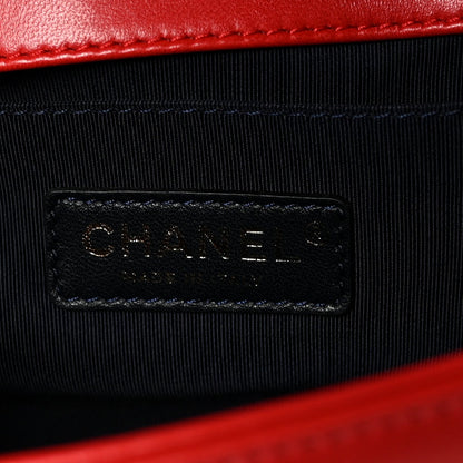 Lambskin Embossed Medium Boy Cube Flap Red