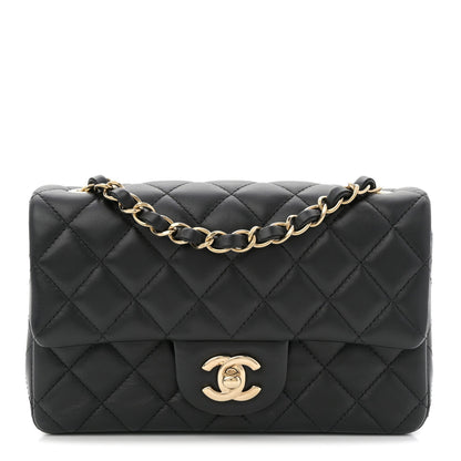 Lambskin Quilted Mini Rectangular Flap Black
