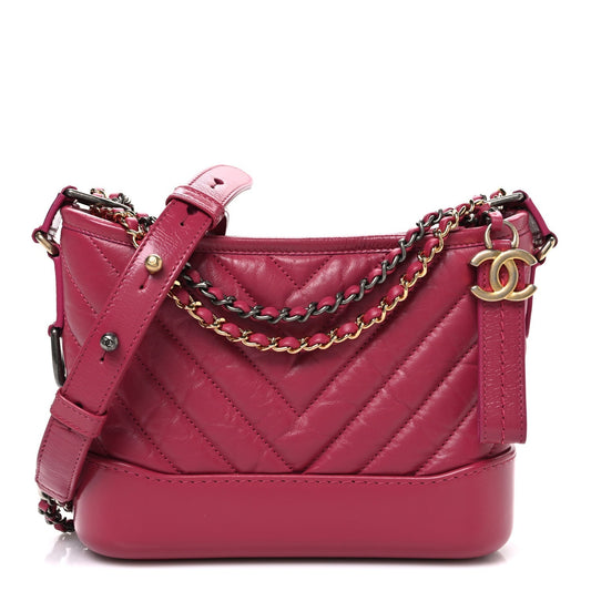 Aged Calfskin Chevron Quilted Small Gabrielle Hobo Dark Pink