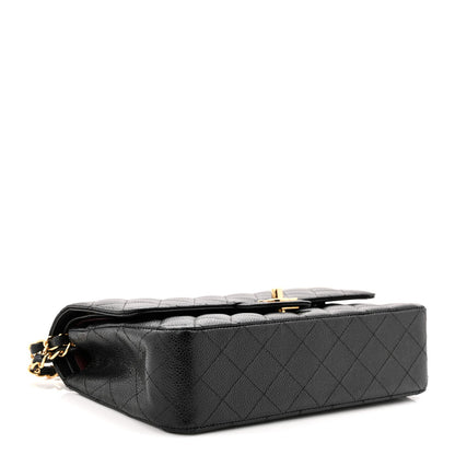 Caviar Quilted Medium Double Flap Black
