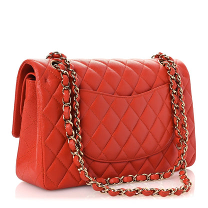 Caviar Quilted Medium Double Flap Light Red