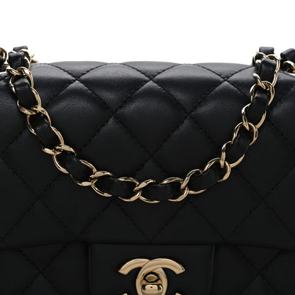 Lambskin Quilted Mini Rectangular Flap Black