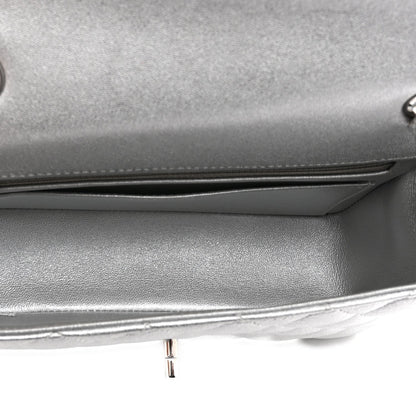 Metallic Lambskin Quilted Mini Rectangular Flap Silver