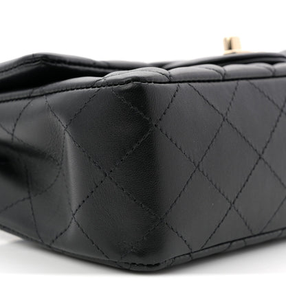 Lambskin Quilted Mini Rectangular Flap Black