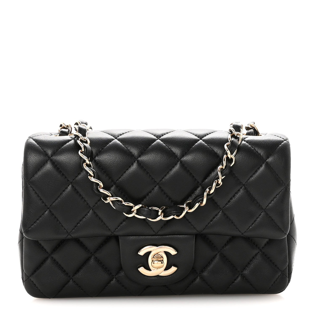 Lambskin Quilted Mini Rectangular Flap Black