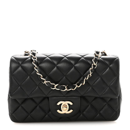Lambskin Quilted Mini Rectangular Flap Black
