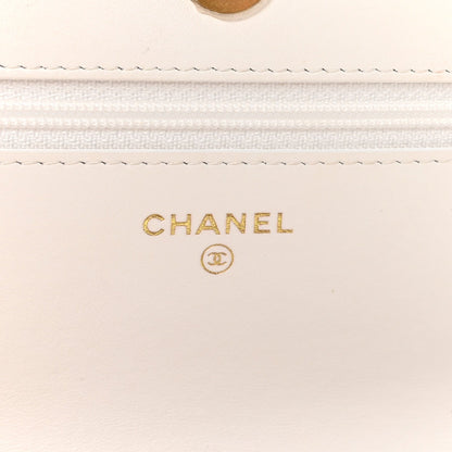 Shiny Crumpled Calfskin Quilted Chanel 19 Wallet On Chain WOC White