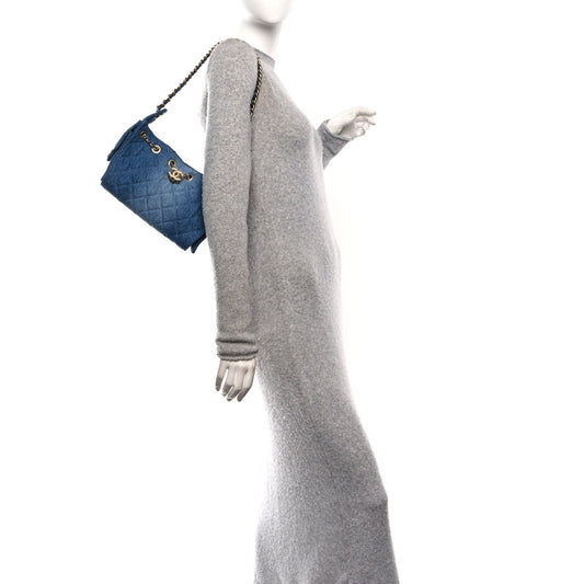 Washed Denim Quilted Mini Chanel 25 Handbag Blue