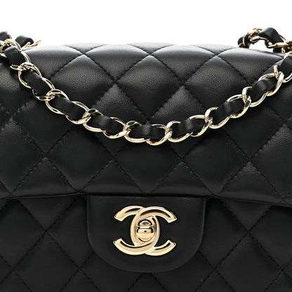 Lambskin Quilted Mini Rectangular Flap Black