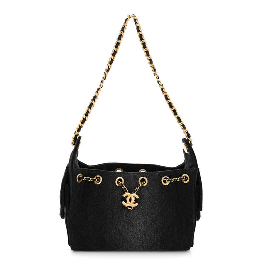 Washed Denim Quilted Mini Chanel 25 Handbag Black