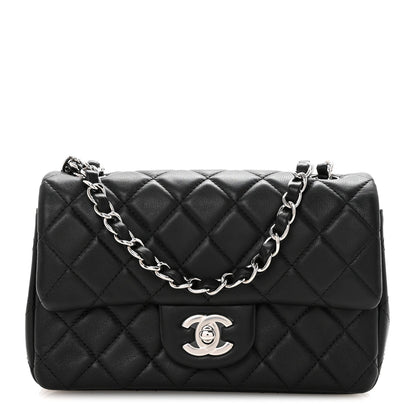 Lambskin Quilted Mini Rectangular Flap Black