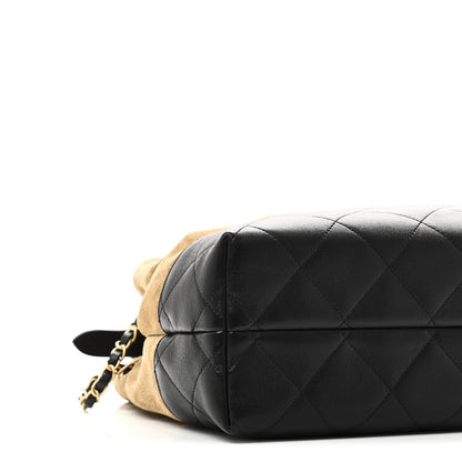 Suede Calfskin Shiny Lambskin Quilted Small Coco Base Shopping Bag Beige Black