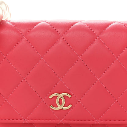 Calfskin Quilted Mini Maxi Pearls Wallet On Chain WOC Pink