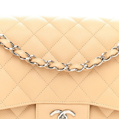 Caviar Quilted Jumbo Double Flap Beige Clair
